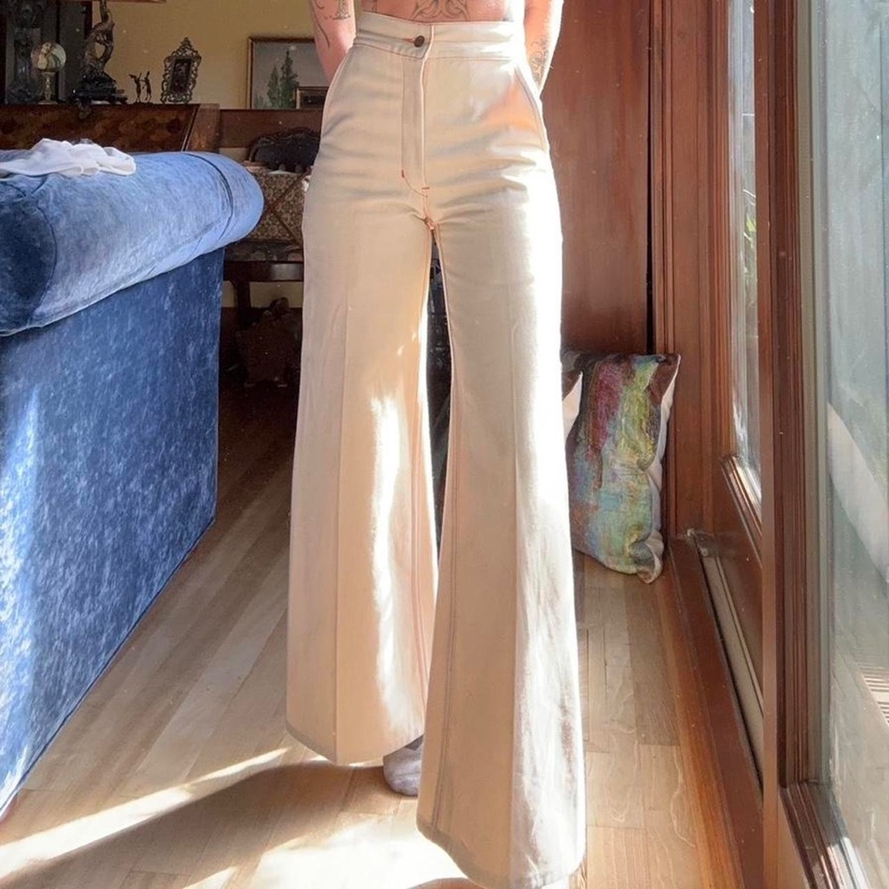 landlubber cream and orange stitching flare pants